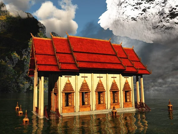 Temple solaire - Sanctuaire bouddhiste dans l'Himalaya rendu 3d — Photo