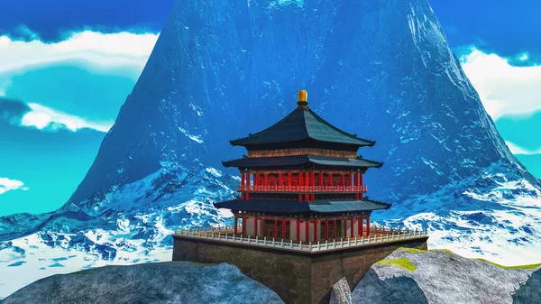 Templo do sol - santuário budista no Himalaia renderização 3d — Fotografia de Stock