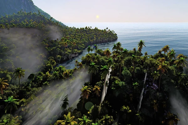 Paraíso en Hawaii Island 3d rendering — Foto de Stock