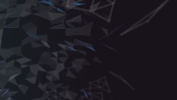 Abstrait 3d rendering of chaotic low poly particles. Sphères polygonales volantes dans l'espace vide. Fond futuriste avec effet bokeh. Poster design .