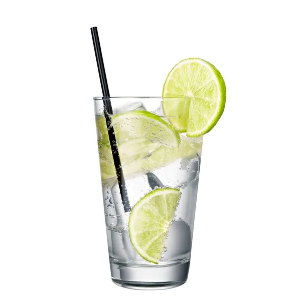 Gin e tónico com cal isolada sobre fundo branco — Fotografia de Stock