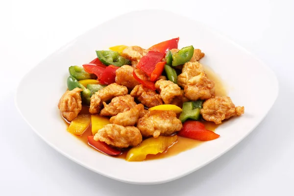 Huhn in Teriyaki-Sauce, Teig, Paprika, Teriyaki-Sauce — Stockfoto