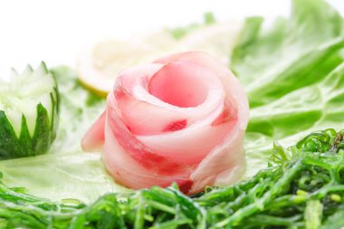 Sashimi lakedra, sebze, salata, salatalık, lakedra 