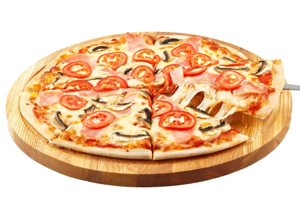 Home Pizza, mozzarella, prosciutto, pomodori, prezzemolo e funghi — Foto Stock