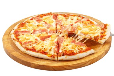 Pizza Hawaii, mozzarella peyniri, jambon, izole ananas 