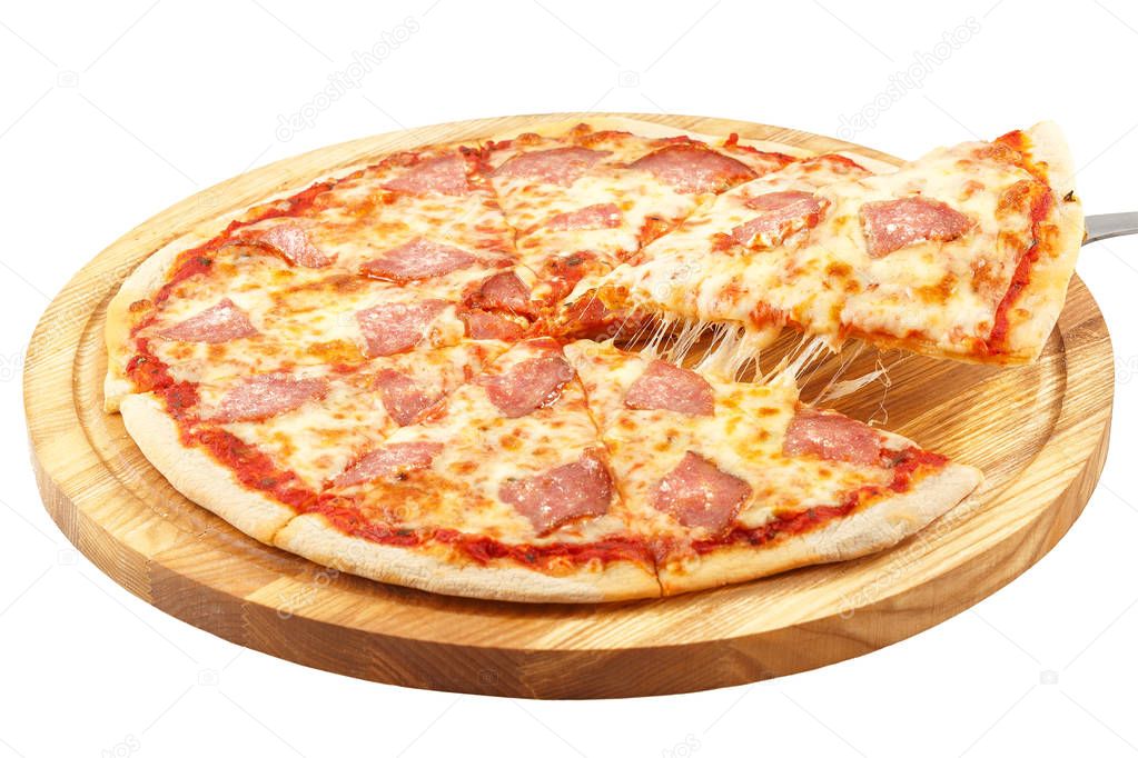 Pizza Salami, mozzarella, salami isolated 