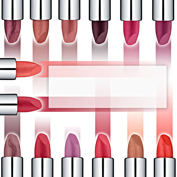 Set farbiger Lippenstifte. roter Lippenstift, rosa Lippenstift, Lippenstift orange, Wein — Stockfoto