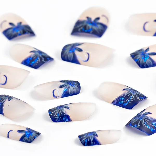 Conjunto de uñas falsas azules —  Fotos de Stock