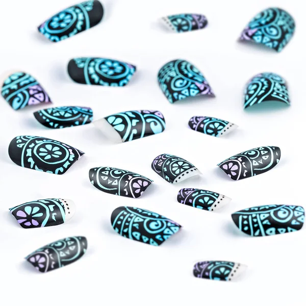 Conjunto de uñas falsas azules —  Fotos de Stock