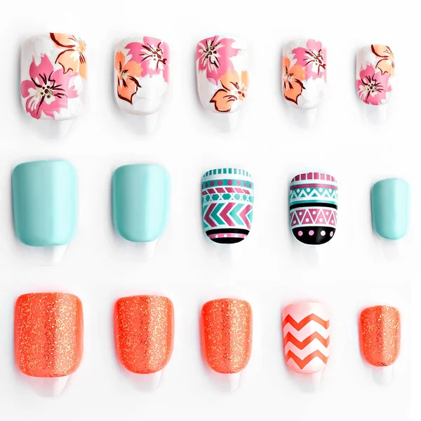 Set of multi-colored false nails