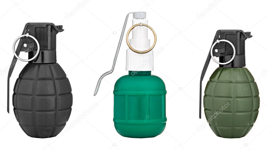 three hand grenade isolated on white background