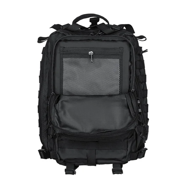 Чорний рюкзак ізольований білий фон — стокове фото