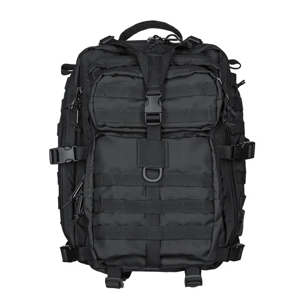 Siyah sırt çantası izole beyaz arka plan