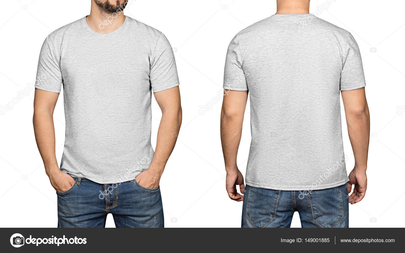 Download T-shirt cinza sobre um fundo branco jovem, frente e verso ...