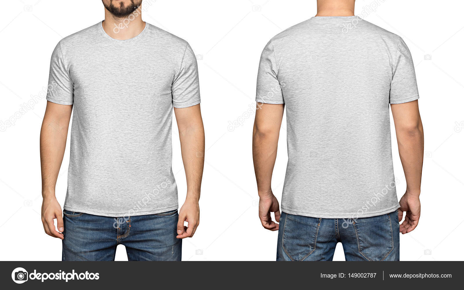 T-shirt cinza em um jovem branco fundo, frente e verso — Fotografias de  Stock © Ra33 #149002787