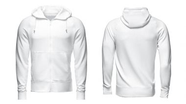Beyaz kapüşonlu sweatshirt mockup, beyaz arka plan üzerinde izole