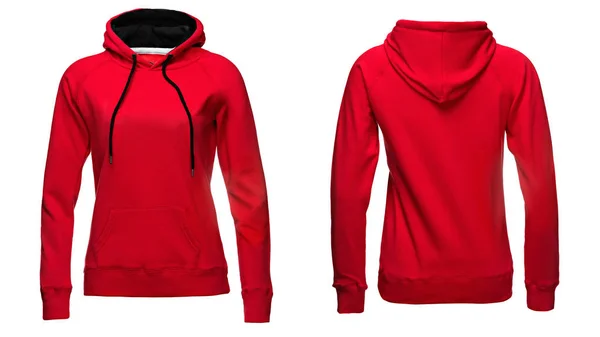 Rode vrouwen hoodies, sweatshirt mockup, geïsoleerd op witte achtergrond — Stockfoto