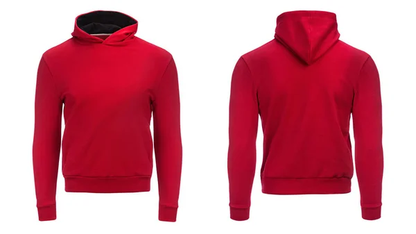 Roter Kapuzenpullover, Sweatshirt-Attrappe, isoliert auf weißem Hintergrund — Stockfoto