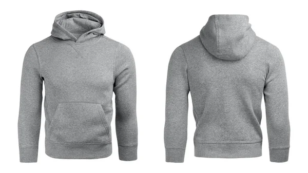 Grijze hoodie, sweatshirt mockup, geïsoleerd op witte achtergrond — Stockfoto