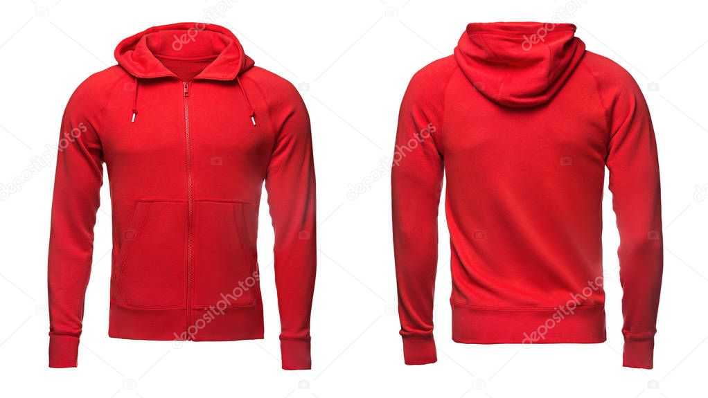 red hoodie, sweatshirt mockup, isolated on white background