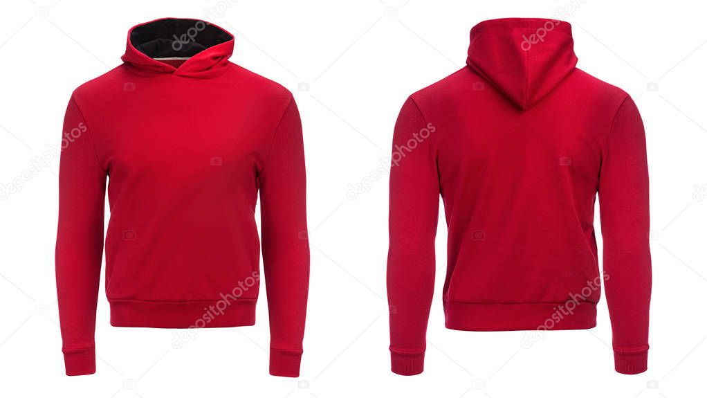 red hoodie, sweatshirt mockup, isolated on white background