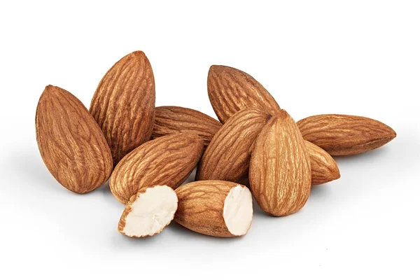 Closeup of almonds, isolated on  white background — Stock Photo, Image
