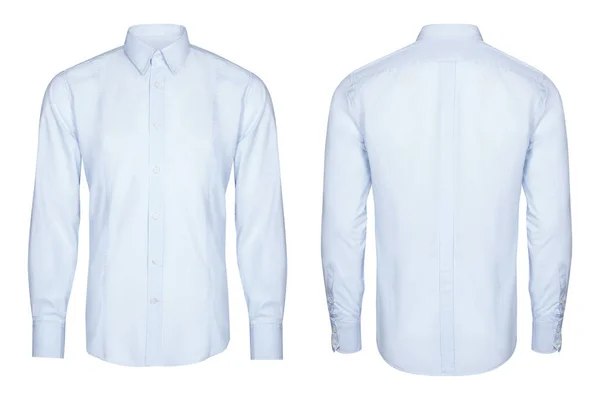 Blauwe klassieke en zakelijke shirt, witte achtergrond — Stockfoto