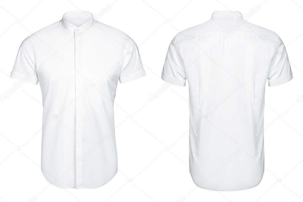 white classic and business shirt, short sleeved shirt, white background