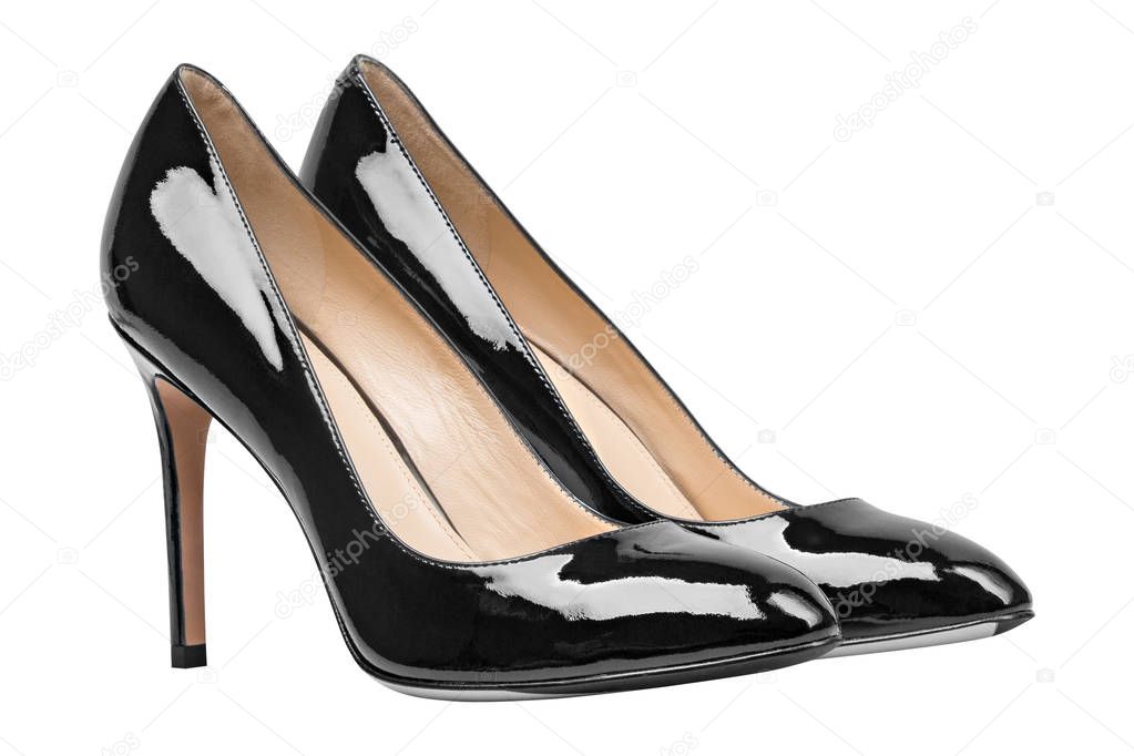 women black lacquered glossy shoes