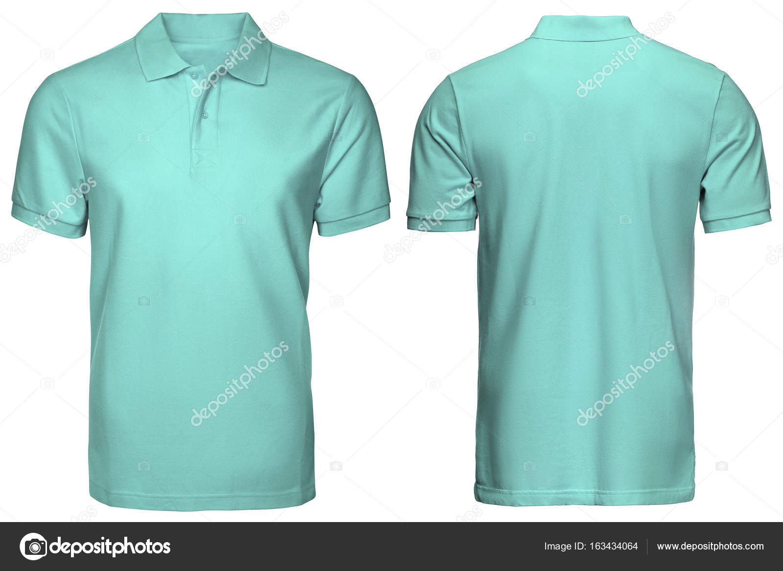 Blank turquoise polo shirt, front and back view, isolated white ...