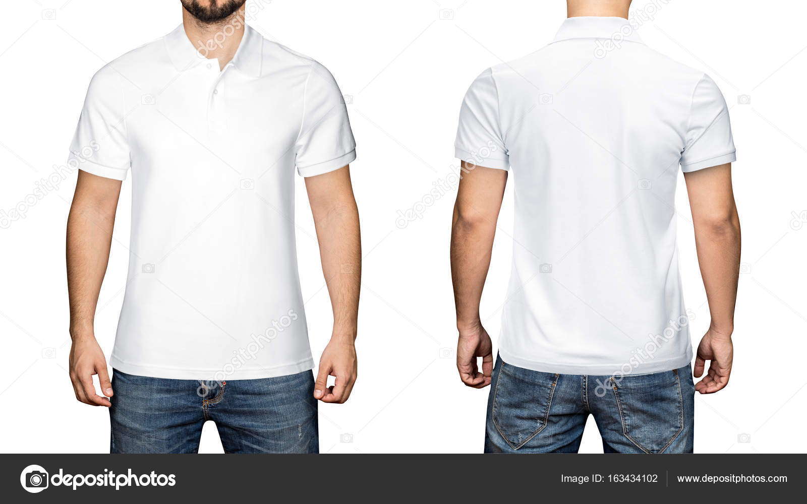 Men In Blank White Polo Shirt, Front And Back View, Isolated White ...