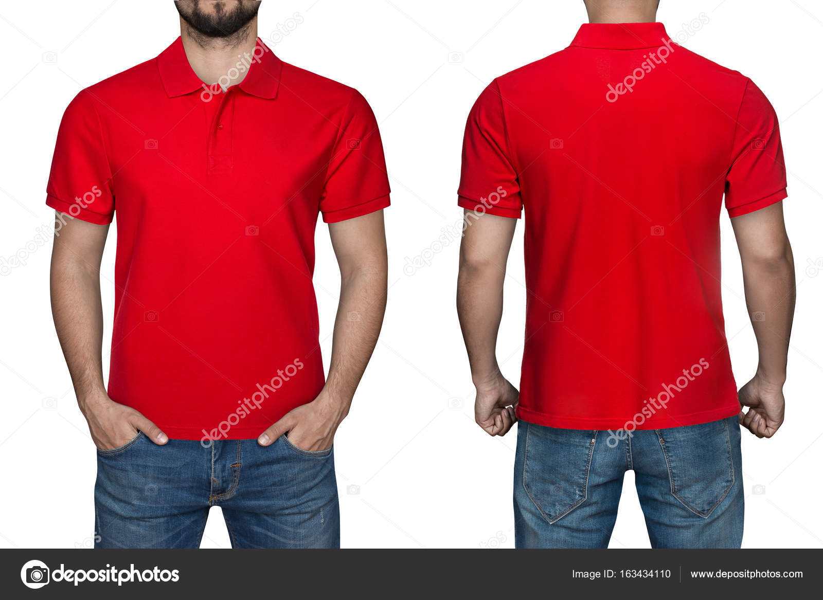 Download Men in blank red polo shirt, front and back view, isolated ...