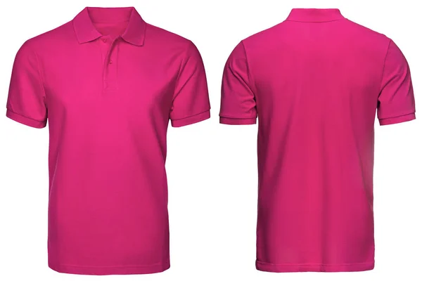 Camisa de pólo rosa em branco, vista frontal e traseira, fundo branco isolado. Camisa de polo de design, modelo e maquete para impressão . — Fotografia de Stock