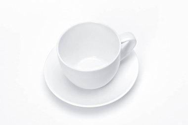 boş şablon porselen sofra tasarımı, beyaz seramik çay bardağı beyaz arka plan için