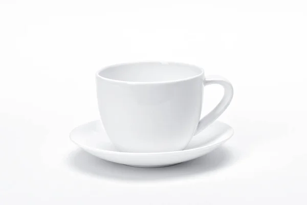 デザイン、白いセラミック ティーのマグカップ白背景用の空のテンプレート磁器食器 — ストック写真