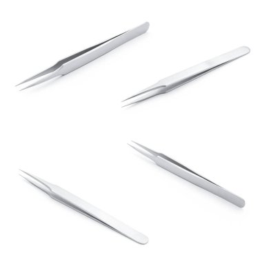 boş şablon tasarımınızın beyaz arka plan yapay ya da sahte kirpik için metal cımbız ayarla