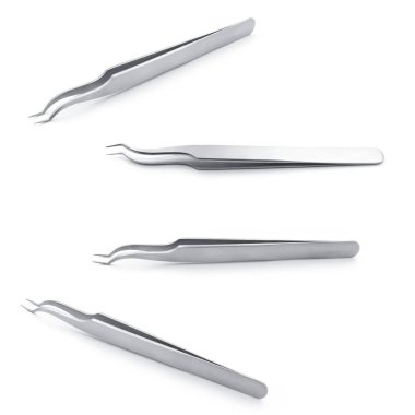 boş şablon tasarımınızın beyaz arka plan yapay ya da sahte kirpik için metal cımbız ayarla