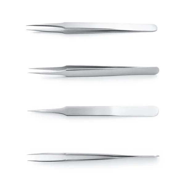 Conjunto de plantillas en blanco pinzas de metal para pestañas artificiales o falsas para su diseño, fondo blanco — Foto de Stock