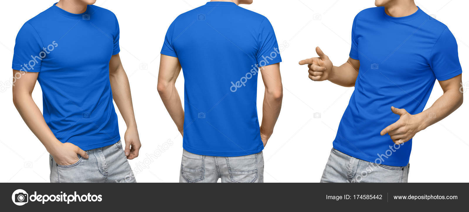 Download Young male in blank blue t-shirt, front and back view ...