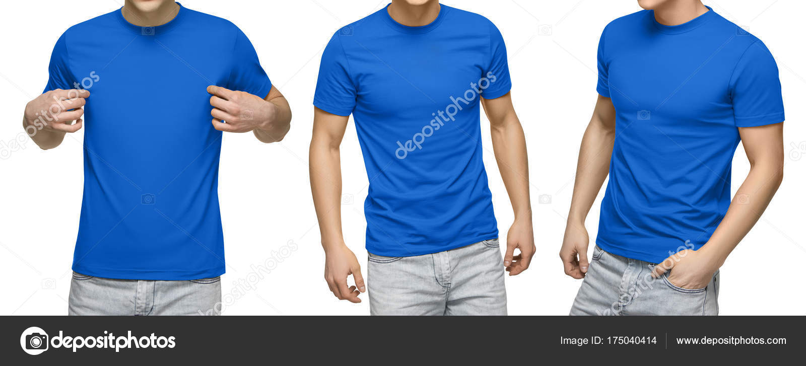 Download Young male in blank blue t-shirt, front and back view ...