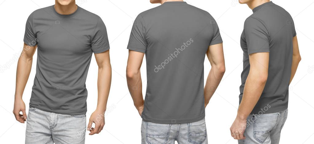 Download Young male in blank gray t-shirt, front and back view ...
