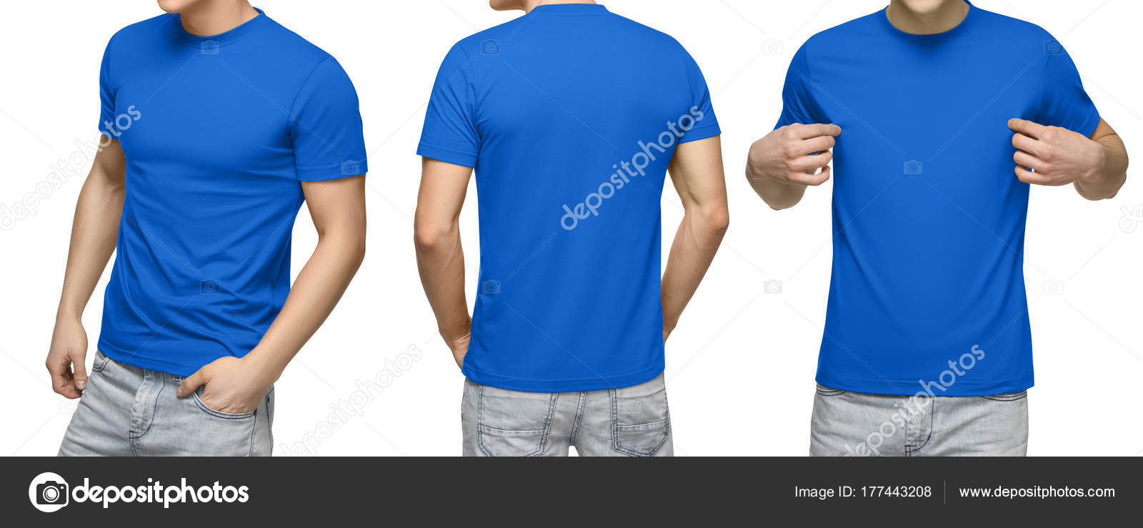 Download Young Male In Blank Blue T Shirt Front And Back View Isolated White Background With Clipping Path Design Men Tshirt Template And Mockup For Print Stock Photo Image By C Ra33 177443208