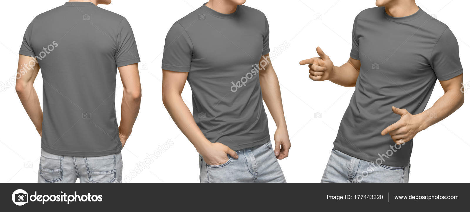 Download Young male in blank gray t-shirt, front and back view ...