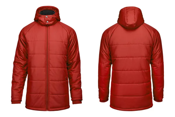 Mode winter rode jas, uitknippad geïsoleerd witte achtergrond. — Stockfoto