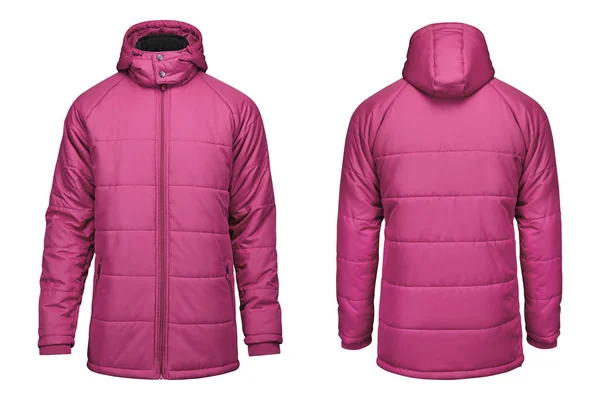 Mode winter roze jas, uitknippad geïsoleerd witte achtergrond. — Stockfoto