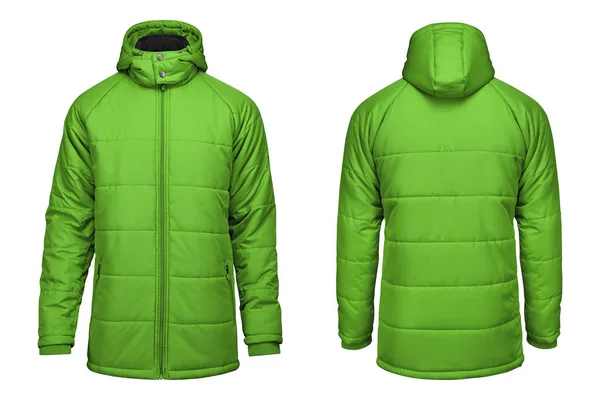 Moda inverno casaco verde, recorte caminho isolado fundo branco . — Fotografia de Stock