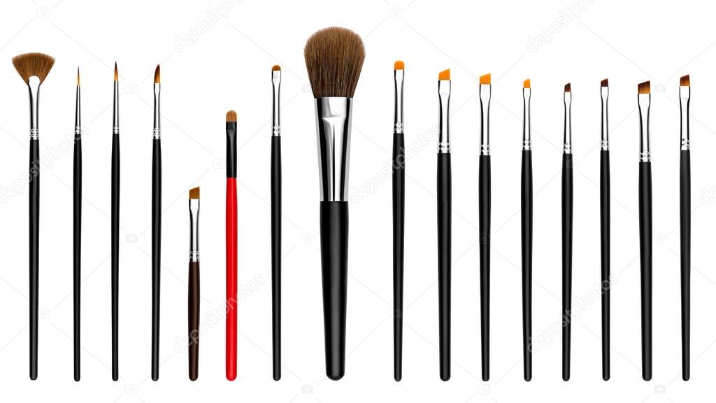  Set collection professional cosmetic brush for makeup, isolated white background.