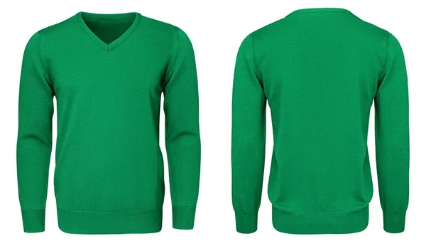 Tomma mallen mens grön tröja lång ärm, främre och bakre vy, isolerade vit bakgrund med urklippsbana. Design pullover mockup för utskrift. — Stockfoto