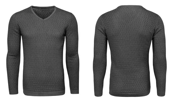 Порожній шаблон чоловічий сірий светр з довгим рукавом, спереду і ззаду, ізольований білий фон з відсічним контуром. Дизайнерський макет пуловер для друку . — стокове фото