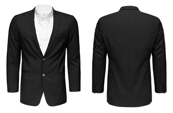 Business ou clássico jaqueta preta e camisa branca, vista frontal e traseira, fundo branco isolado com caminho de recorte . — Fotografia de Stock